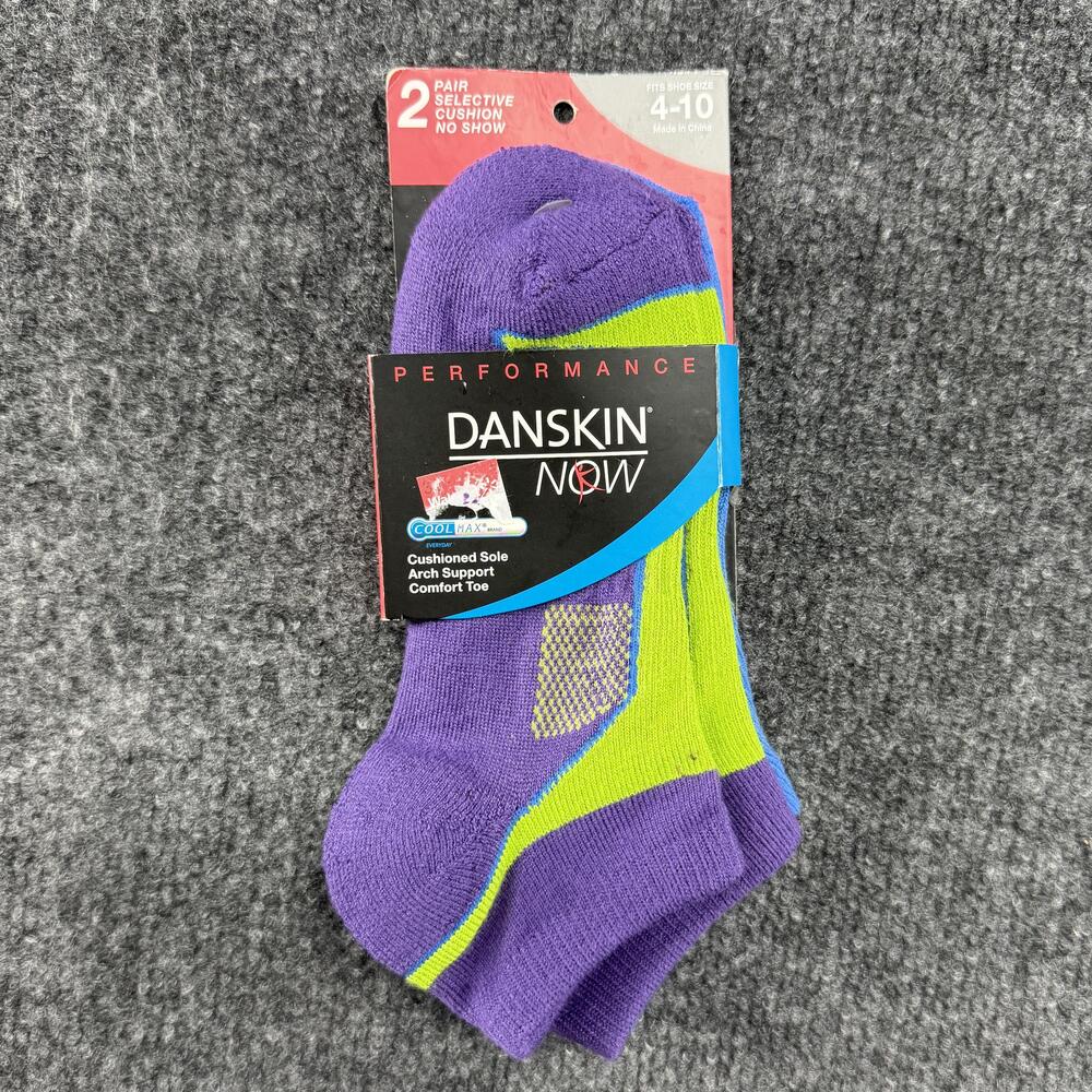 Danskin Now No Show Socks Womens One Size 4-10 Purple Green Coolmax 2 Pair